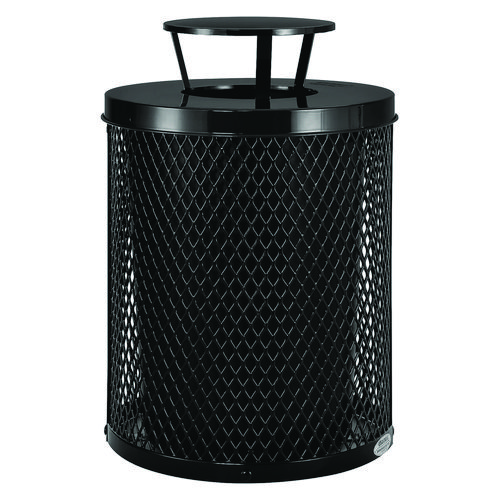 Image of Outdoor Diamond Steel Trash Can, Rain Bonnet Lid, 36 gal, Black, Ships in 1-3 Business Days