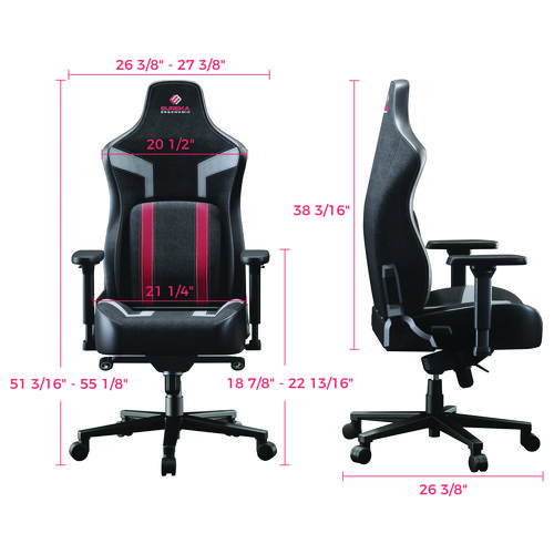 Python II Ergonomic Chair, Supports up to 300 lb, 18.88" to 22.83" Seat Height, Black Fabric Seat, Black/Red Fabric Back