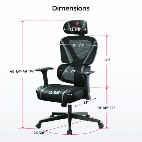 Norn Ergonomic Chair, Supports Up to 275 lb, 18.11" to 22.04" Seat Height, Black/Gray Mesh Seat/Back, Black Base