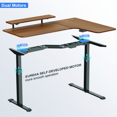 L-Shaped Standing Desk with Keyboard Tray, Right Desk, 61.25" x 43.25" x 34.38" to 52.88", Walnut/Black