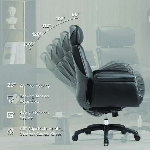 Royal Executive Office Chair, Support up to 300 lb, 19.46"-22.26" Seat Height, Black PU Leather Seat, Black Faux Leather Back