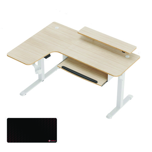 L-Shaped Standing Desk with Keyboard Tray, Left Desk, 61.25" x 43.25" x 34.38" to 52.88", Maple White/White