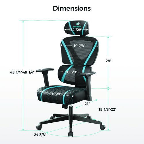 Norn Ergonomic Chair, Supports Up to 275 lb, 18.11" to 22.04" Seat Height, Black/Blue Mesh Seat/Back, Black Base