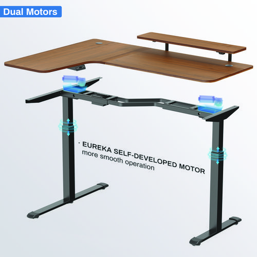 L-Shaped Standing Desk with Keyboard Tray, Left Desk, 61.25" x 43.25" x 34.38" to 52.88", Walnut/Black