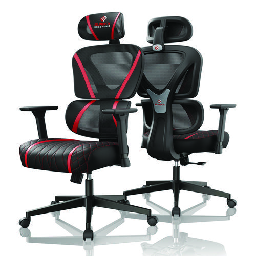 Norn Ergonomic Chair, Supports Up to 275 lb, 18.11" to 22.04" Seat Height, Black/Red Mesh Seat/Back, Black Base