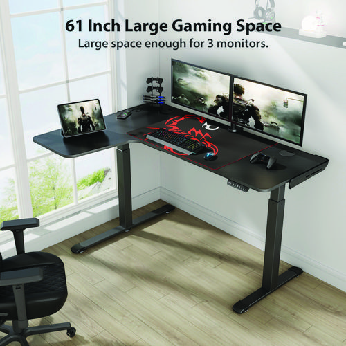 L-Shaped Standing Desk, Left Desk, 60" x 43.69" x 29.88" to 48.38", Black