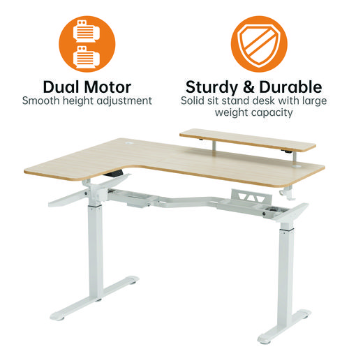 L-Shaped Standing Desk with Keyboard Tray, Left Desk, 61.25" x 43.25" x 34.38" to 52.88", Maple White/White