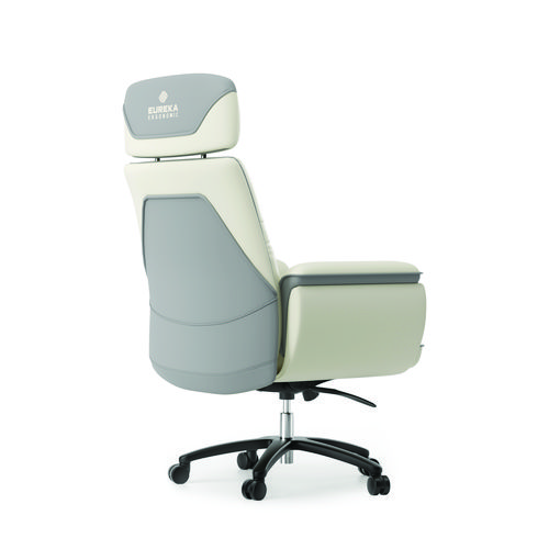 Royal Executive Office Chair, Support up to 300 lb, 19.46"-22.26" Seat Height, White PU Leather Seat, White Faux Leather Back