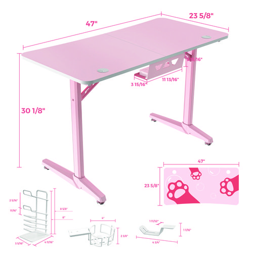 Cute Gaming Desk, 47" x 23.63" x 30.13", Pink