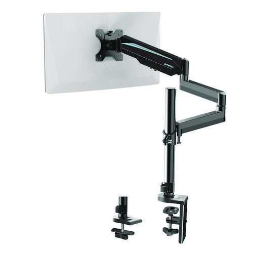 Single Monitor Arm, For 32" Monitors, 90 deg Rotation, 35 deg Tilt, 360 deg Pan, Black, Supports 17.6 lbs