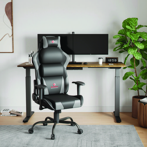 Hector Ergonomic Chair, Supports Up to 300 lb, 20.25" - 24.25" Seat Height, Black PU Leather Seat, Black/Gray PU Leather Back