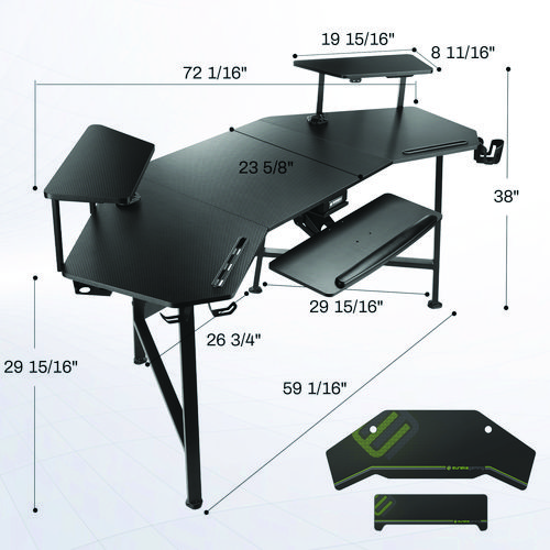 Aero Gaming Desk, 72.06" x 23.63" x 38", Black