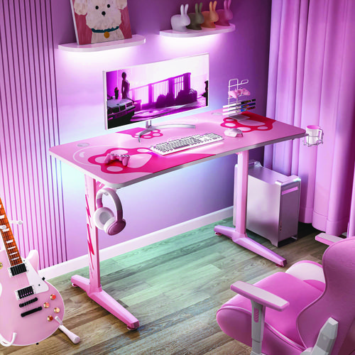 Cute Gaming Desk, 47" x 23.63" x 30.13", Pink