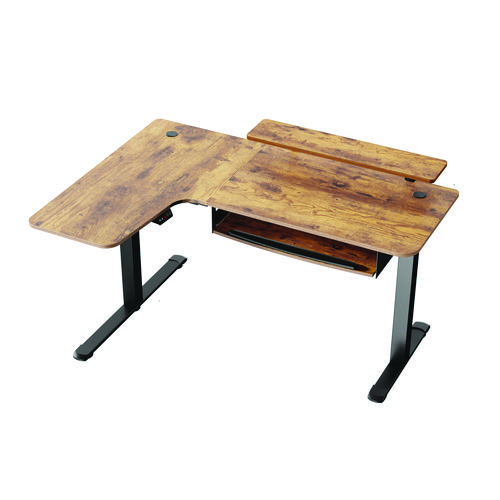 L-Shaped Standing Desk with Keyboard Tray, Left Desk, 61.25" x 43.25" x 34.38" to 52.88", Rustic Brown/Black