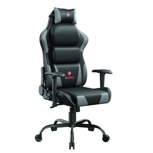 Hector Ergonomic Chair, Supports Up to 300 lb, 20.25" - 24.25" Seat Height, Black PU Leather Seat, Black/Gray PU Leather Back