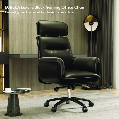 Royal Executive Office Chair, Support up to 300 lb, 19.46"-22.26" Seat Height, Black PU Leather Seat, Black Faux Leather Back