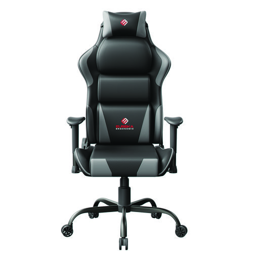 Hector Ergonomic Chair, Supports Up to 300 lb, 20.25" - 24.25" Seat Height, Black PU Leather Seat, Black/Gray PU Leather Back