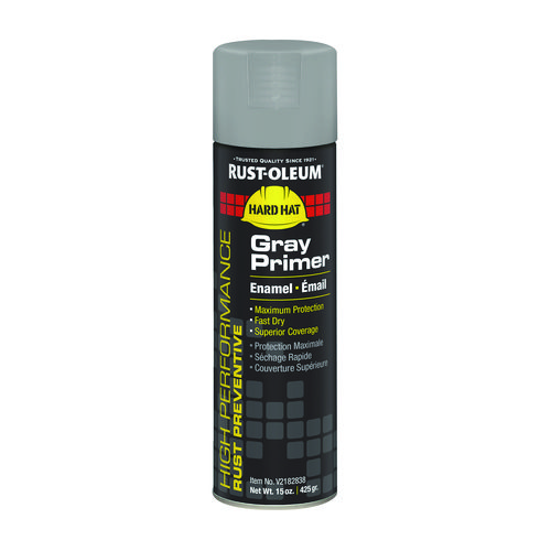 Hard Hat High Performance V2100 System Rust Preventive Enamel Spray Primer, Flat Gray, 15 oz Aerosol Can, 6/Carton