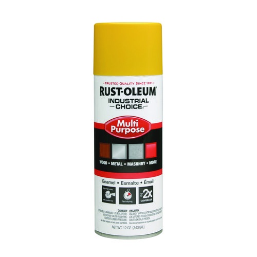 Image of Industrial Choice 1600 System Multi-Purpose Enamel Spray Paint, Flat Safety Yellow, 12 oz Aerosol Can, 6/Carton