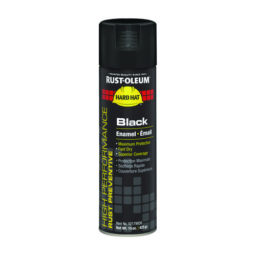 Hard Hat High Performance V2100 System Rust Preventive Enamel Spray Paint, Gloss Black, 15 oz Aerosol Can, 6/Carton