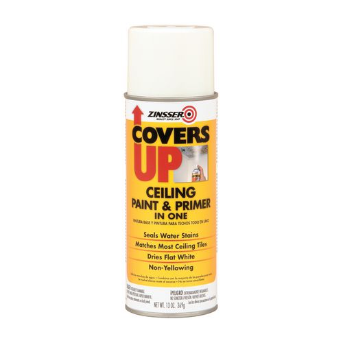 Covers Up Ceiling Paint and Primer, Interior, Flat White, 13 oz Aerosol Can, 6/Carton