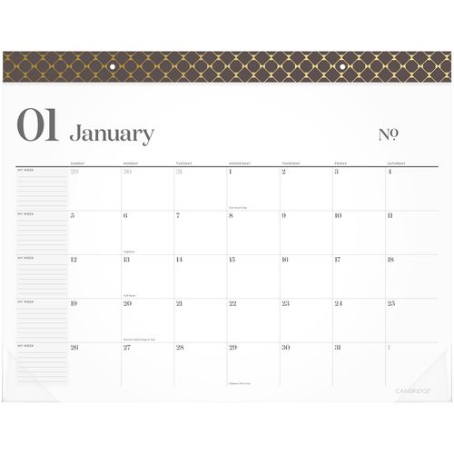 WorkStyle Monthly Desk Pad Calendar, 21.75 x 17, White Sheets, Brown/Gold Headband, Clear Corners, 12-Month (Jan-Dec): 2025
