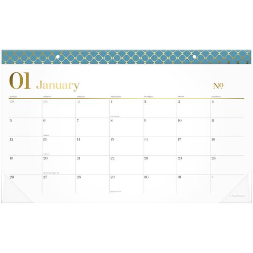 WorkStyle Compact Monthly Desk Pad Calendar, 17.75 x 11, White Sheets, Blue/Gold Headband, 12-Month (Jan to Dec): 2025