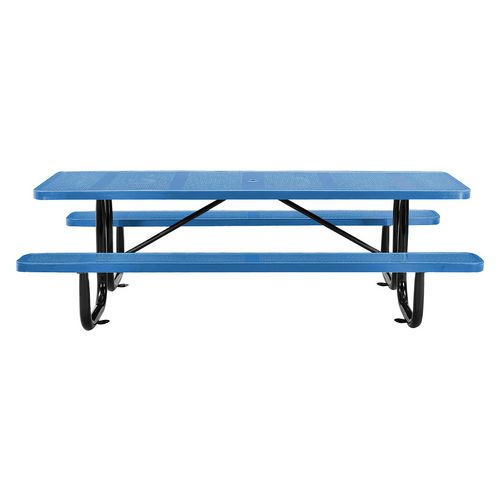 Perforated Steel Picnic Table, Rectangular, 72 x 62 x 29.5, Blue Top, Blue Base/Legs