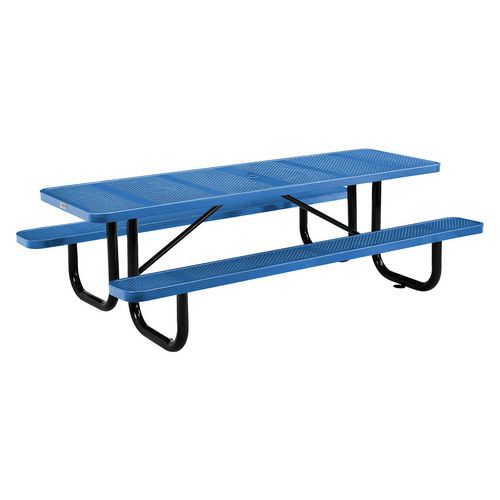 Perforated Steel Picnic Table, Rectangular, 72 x 62 x 29.5, Blue Top, Blue Base/Legs