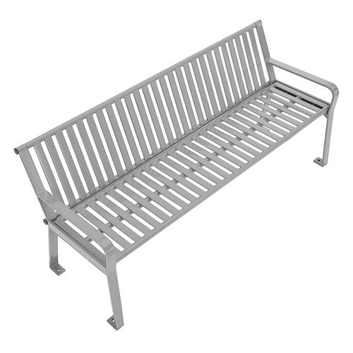 Steel Slat Benches with Back, 72" x 26" x 31", Gray Seat/Back, Gray Base