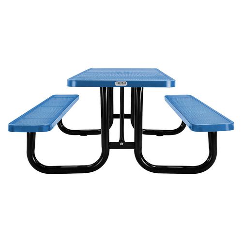 Perforated Steel Picnic Table, Rectangular, 72 x 62 x 29.5, Blue Top, Blue Base/Legs