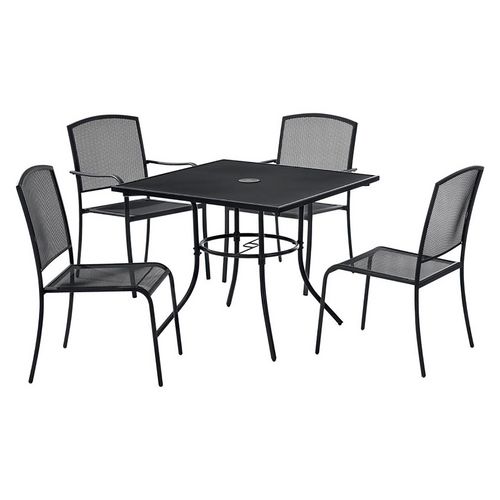 Interion Mesh Cafe Table and Chair Sets, Square, 48 x 48 x 29, Black Top, Black Base/Legs, Ships in 1-3 Business Days