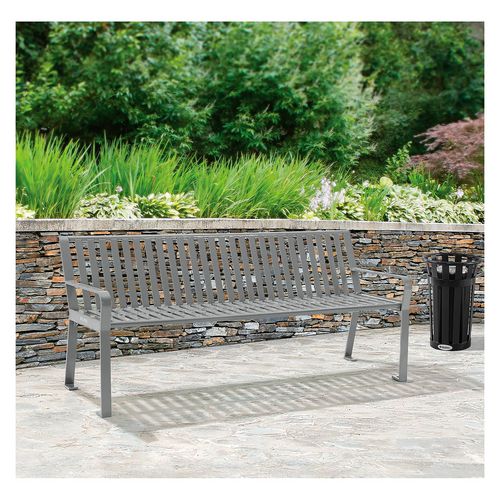 Steel Slat Benches with Back, 72" x 26" x 31", Gray Seat/Back, Gray Base