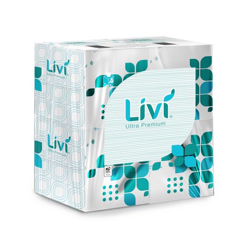 Livi Ultra Premium Facial Tissue, 2-Ply, White, Cube Box, 80 Sheets/Box, 4 Boxes/Pack, 6 Packs/Carton