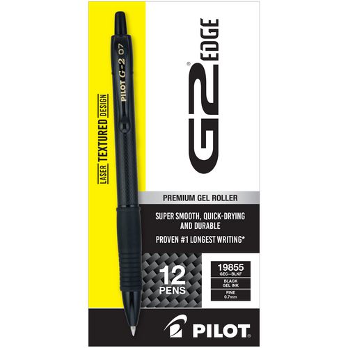 G2 Edge Premium Gel Pen, Retractable, Fine 0.7 mm, Black Ink/Barrel, Dozen