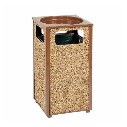 Stone Panel All Weather Trash Receptacle Urn, Open Ashtray Top, 24 gal, Steel, Brown, Ships in 1-3 Business Days