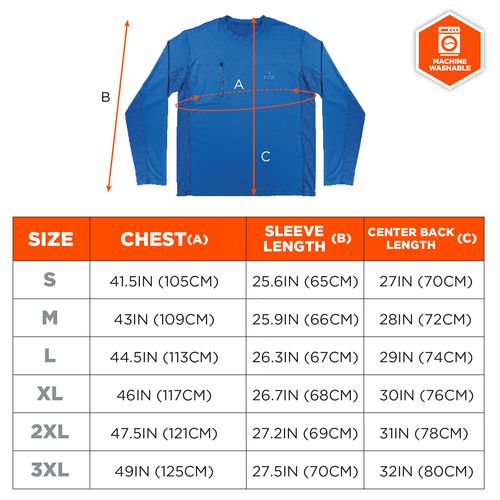 Chill-Its 6689 Cooling Long Sleeve Sun Shirt with UV Protection, X-Large, Blue