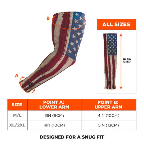 Chill-Its 6695 Sun Protection Arm Sleeves, Polyester/Spandex, Medium/Large, American Flag