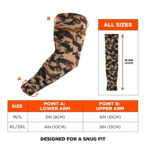 Chill-Its 6695 Sun Protection Arm Sleeves, Polyester/Spandex, X-Large/2X-Large, Camo