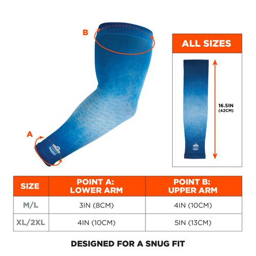 Chill-Its 6695 Sun Protection Arm Sleeves, Polyester/Spandex, X-Large/2X-Large, Blue