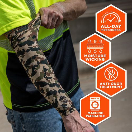 Chill-Its 6695 Sun Protection Arm Sleeves, Polyester/Spandex, X-Large/2X-Large, Camo