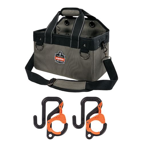 Image of Arsenal 5846 Bucket Truck Tool Bag, Locking Aerial Bucket Hooks, 8 Comp/2 Grommet, 13 x 7.5 x 7.5, Gray,Ships in 1-3 Bus Days