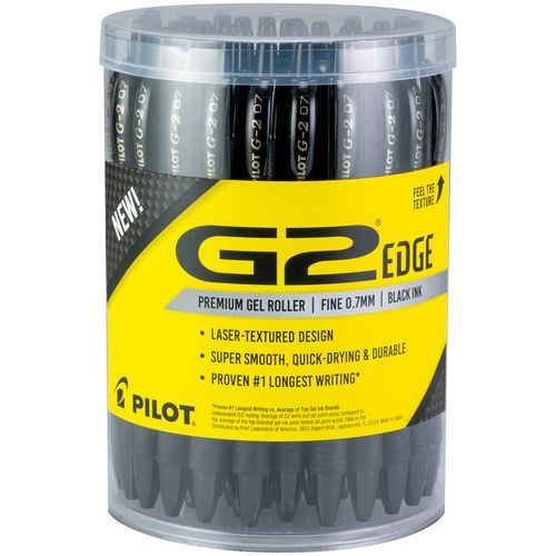 Pilot® G2 Edge Premium Gel Pen, Retractable, Fine 0.7 mm, Black Ink/Barrel, 36/Pack