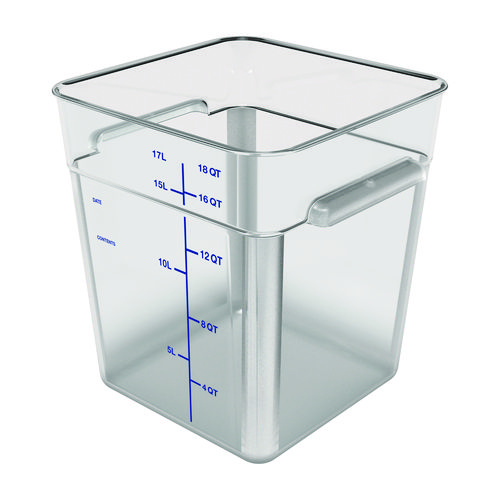 Image of Squares Polycarbonate Food Storage Container, 18 qt, 11 13 x 11.13 x 12.58, Clear, Plastic