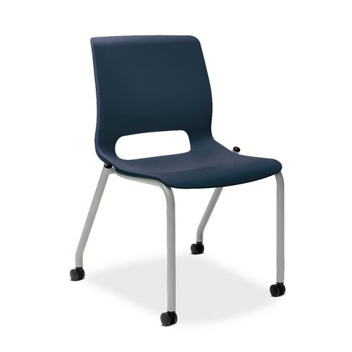 HON® Motivate Four-Leg Stacking Chair with Plastic Seat, Supports 300 lb, 17.75" Seat Height, Onyx Seat/Back, Platinum Base, 2/CT