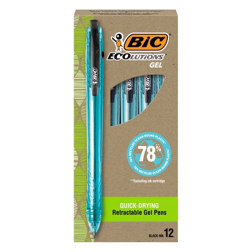Image of Ecolutions Gel Pen, Retractable, Medium 1 mm, Black Ink, Blue Barrel, Dozen