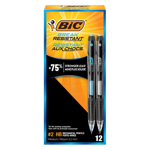 Break-Resistant Mechanical Pencils with Erasers, 0.7 mm, HB (#2), Black Lead, Assorted Barrel Colors, Dozen