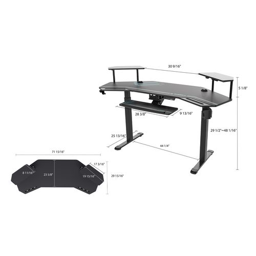 Aero Standing Desk, 71.93" x 29.93" x 34.62" to 53.18", Black