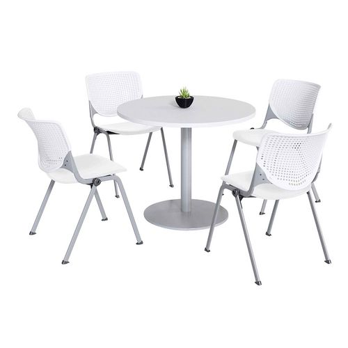 Pedestal Table with Four White Kool Series Chairs, Round, 36" Dia x 29h, Designer White, Ships in 4-6 Business Days