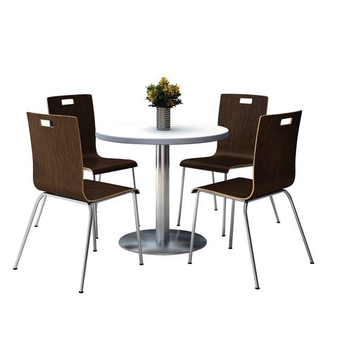 KFI Studios Pedestal Table with Four Espresso Jive Series Chairs, Round, 36" Dia x 29h, Crisp Linen, Ships in 4-6 Business Days